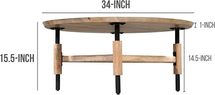 NicBex Coffee Table Wooden Coffee Table with Storage Round Center Tables with Metal Legs Dining Table for Living Room, Dining Room, Office, and Bedroom,34" W, Black+Brown - LeafyLoom
