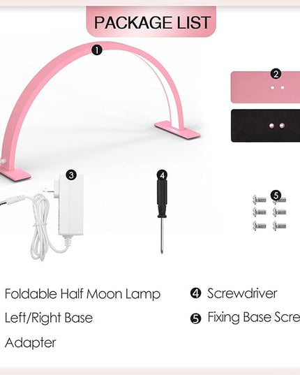 Half Moon Light Nail Desk Lamp, Arch Light for Nail Techs, 22'' Pro Table Lamp for Nails,Tattoo,Eyebrows,Lash Extensions, Skincare, Nail Tech Lamp | Manicure Led Light | Lash Tech Light - LeafyLoom