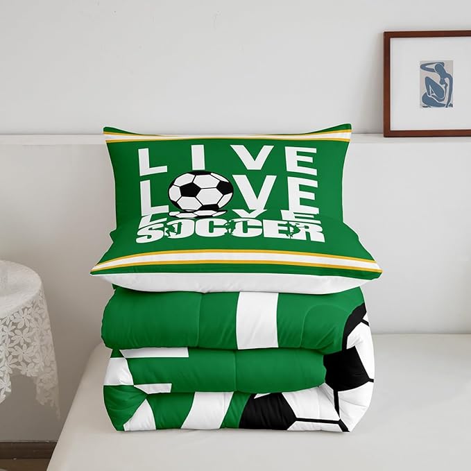 Feelyou Football Bedding Set Queen Size Rugby Sports Comforter Set for Kids Boys Girls Decor Soccer Ball Game Comforter Gift for Football Lover Duvet Set Bedroom Quilt Set - LeafyLoom