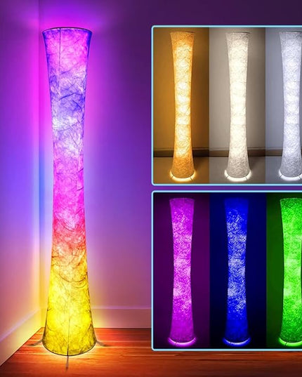 Floor Lamp, RGB Color Changing, Smart Control Music Sync with Fabric Shade, Standing Lamp for Living Room Bedroom Game Room, 62 inch - LeafyLoom
