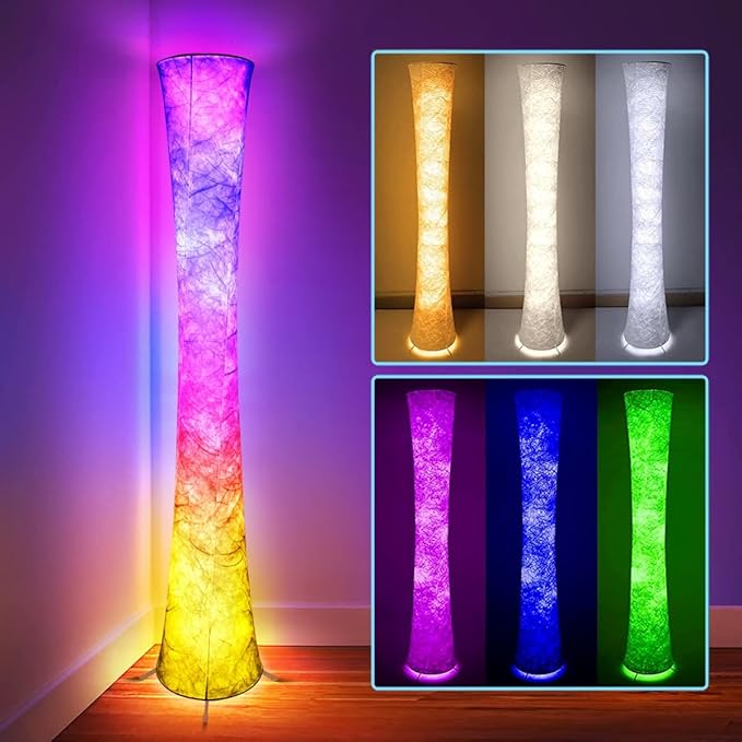 Floor Lamp, RGB Color Changing, Smart Control Music Sync with Fabric Shade, Standing Lamp for Living Room Bedroom Game Room, 62 inch - LeafyLoom