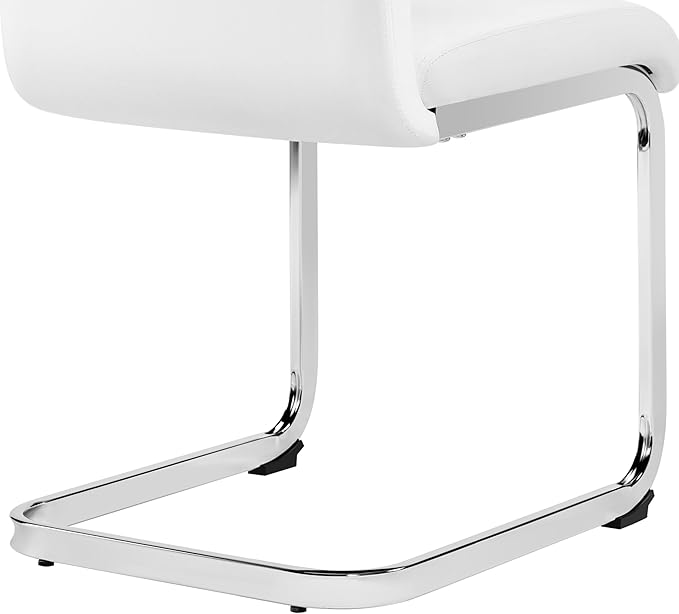 Yaheetech Dining Chairs Set of 2 Modern Dining Room Chairs Kitchen Chairs with Faux Leather Seat, Metal Legs and High Back for Dining Room, Kitchen, White - LeafyLoom