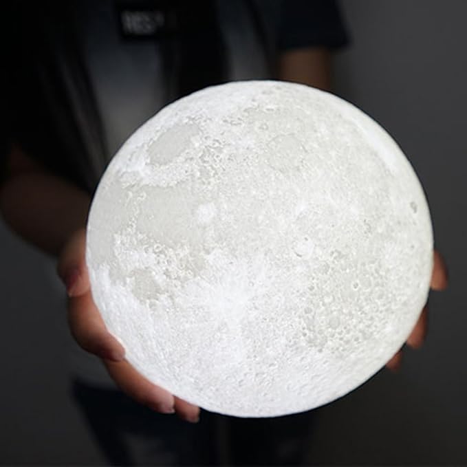 Moon Lamp - Unique Gift - 3D Print 3 Colors (Warn, Cool & Harvest) Lunar Lamp - Rechargeable and Touch Control Brightness (15cm) - LeafyLoom