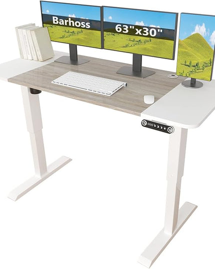 Standing Desk Adjustable Height Desk,63x30Inches, Stand Up Desk Table for Home Office, Home Office Computer Desk,Memory Preset,Height adjustments from 28" to 46" White&Oak - LeafyLoom