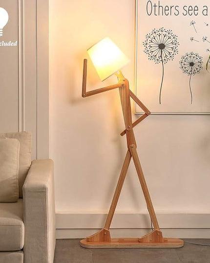 Cool Tall Floor Lamp for Living Room Bedroom Farmhouse - Corner Decorative Reading Standing Light Wood Creative Swing Arm Arc Design Gift for Kids/Boys/Girls Bedside - with LED Bulb (Ash) - LeafyLoom