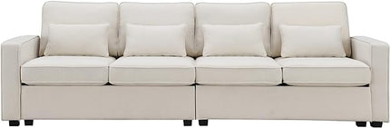 Sectional Living Room,Minimalist I Shape Couch,Compact Linen Fabric Modular Upholstered Sofa with Armrest Pocket and Removable Cushions,4 Pillow, 104" (4 Seater), Beige - LeafyLoom