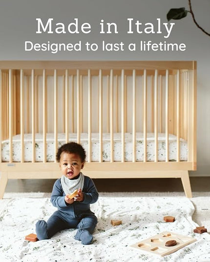 dadada Baby Soho 3-in-1 Convertible Crib to Toddler Bed – Wooden Crib Made in Italy, GREENGUARD Gold Certified Small Baby Crib – Baby-Safe Finish, Modern Design (Natural) - LeafyLoom
