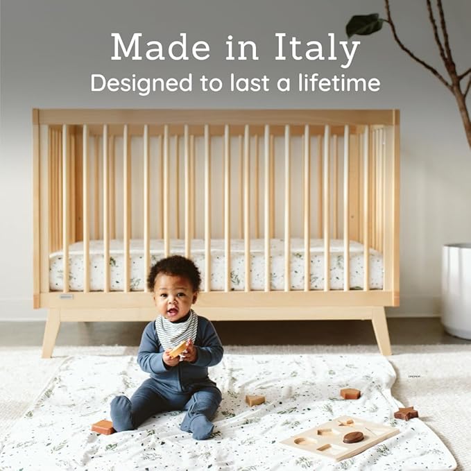 dadada Baby Soho 3-in-1 Convertible Crib to Toddler Bed – Wooden Crib Made in Italy, GREENGUARD Gold Certified Small Baby Crib – Baby-Safe Finish, Modern Design (Natural) - LeafyLoom