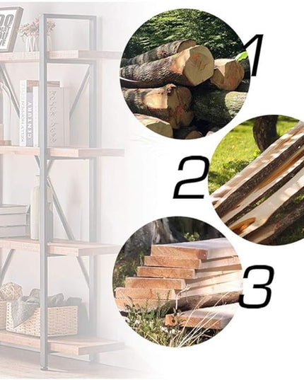 HSH 4 Tier Natural Real Wood Bookshelf, 4 Shelf Rustic Solid Wooden and Metal Bookcase, Farmhouse Open Vintage Industrial Etagere Book Shelf for Office Living Room Bedroom Storage, Distressed Brown - LeafyLoom