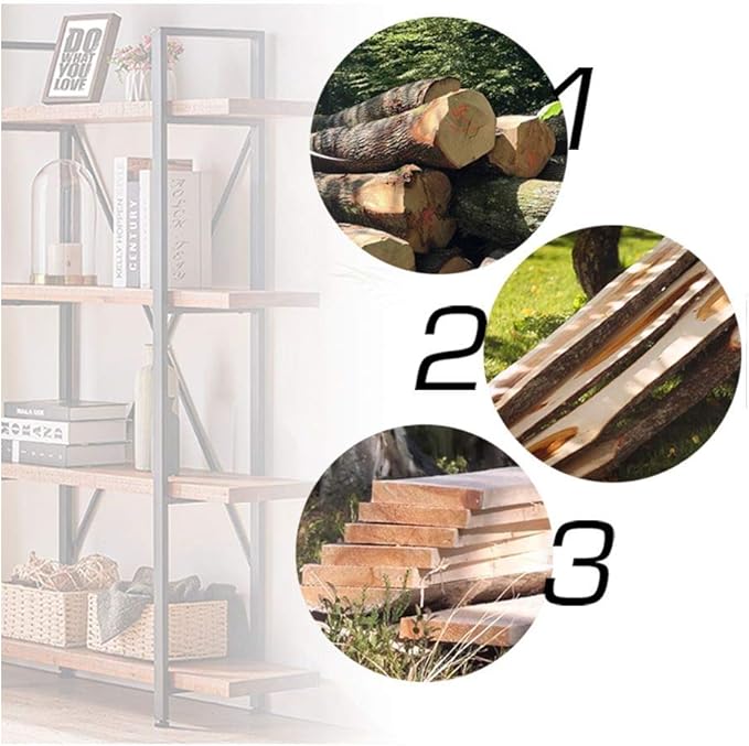 HSH 4 Tier Natural Real Wood Bookshelf, 4 Shelf Rustic Solid Wooden and Metal Bookcase, Farmhouse Open Vintage Industrial Etagere Book Shelf for Office Living Room Bedroom Storage, Distressed Brown - LeafyLoom