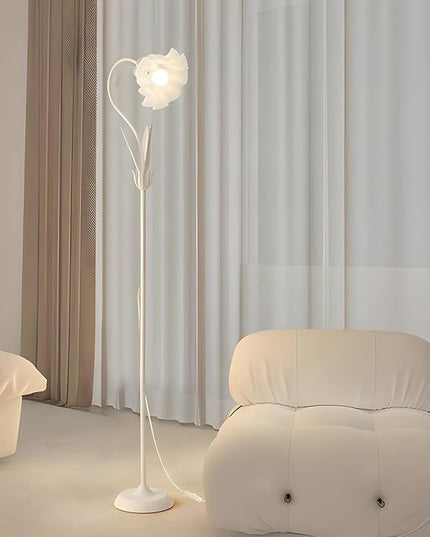 OTTOSON Modern Floor Lamp 1 Light Flower Tall Lamp Iron Standing Lamp Cute Floral Lamp Arc Freestanding Light with Acrylic Shade for Living Room Corner Bedroom Kids Room Office, White - LeafyLoom
