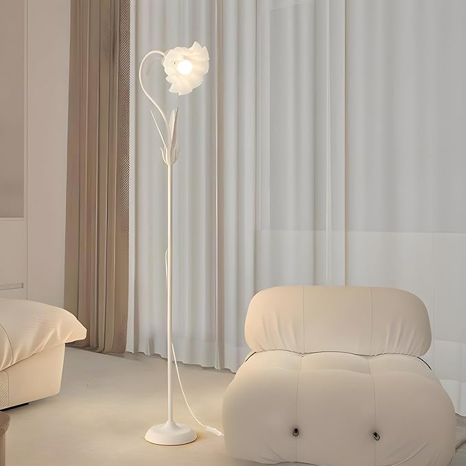 OTTOSON Modern Floor Lamp 1 Light Flower Tall Lamp Iron Standing Lamp Cute Floral Lamp Arc Freestanding Light with Acrylic Shade for Living Room Corner Bedroom Kids Room Office, White - LeafyLoom