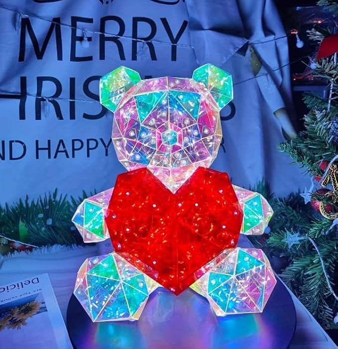 Teddy Bear Night Light, Teddy Bear Decor with Led Lights for Bedroom, Kids Room, Birthday, Graduation, Wedding, Fathers Day, for Mom, Women, Men - LeafyLoom