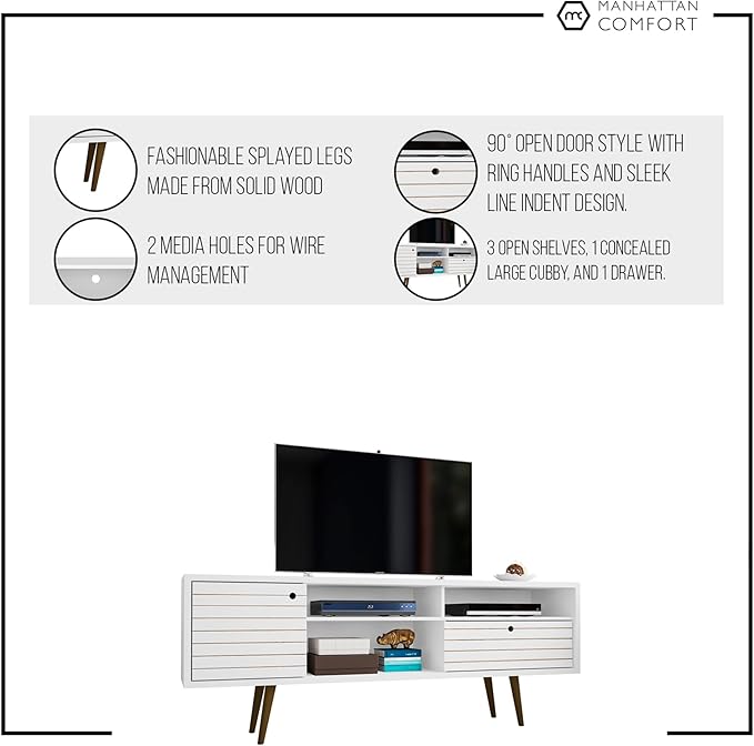 Manhattan Comfort Liberty Mid Century Modern TV Stand for Televisions up to 65 Inches, Bedroom and Living Room Entertainment Center with Storage, Shelves, and Cabinet, 71" Wide, Rustic Brown/Yellow - LeafyLoom