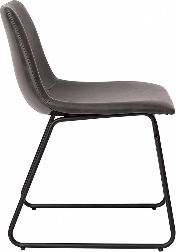 Flash Furniture Butler 18 Inch Commercial Grade LeatherSoft Dining Table Height Chair, Mid-Back Black Sled Base with Dark Gray LeatherSoft Upholstery, Set of 2 - LeafyLoom