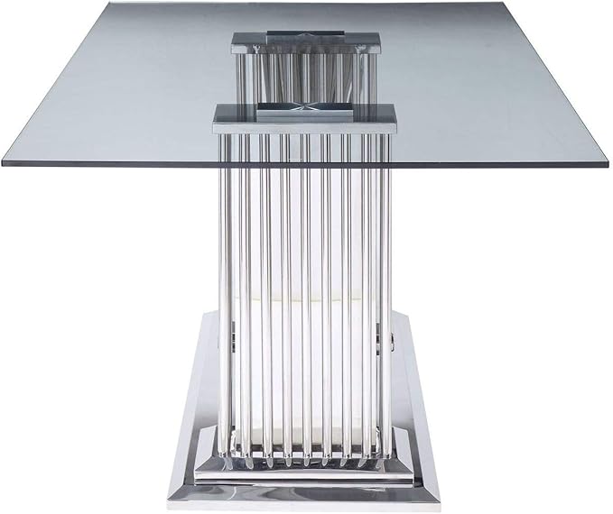 NicBex Dining Table Contemporary Kitchen Table Farmhouse Rustic Dining Table in Stainless Steel & Clear Glass Rectangular Dining Table, Easy Assembly, Clear + Silver - LeafyLoom