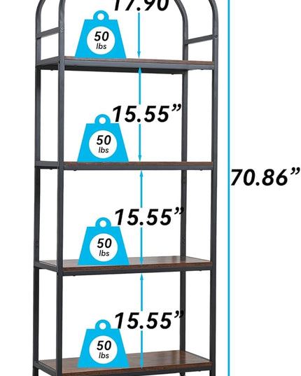 BRIAN & DANY Bookshelf, 4 Tier Tall Black Bookcase Metal Book Shelf, Larger Compartments Arched Display Shelves Open Storage Rack Shelving for Home Office, Bedroom, Living Room, Study, Antique - LeafyLoom