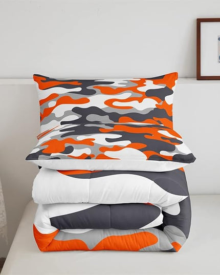 Feelyou Full Size Camouflage Comforter Set 3Pcs Kids Bedding Set for Boys Girls Teens 1 Comforter & 2 Pillowcases(Full,Orange) - LeafyLoom