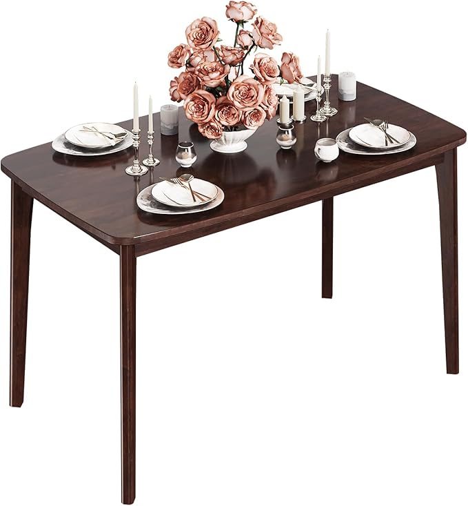 KKL Malaysian Oak Dining Table, 47" Kitchen Table for 2, Mid Century Modern Wood Dining Table, Easy Assembly, Coffee - LeafyLoom