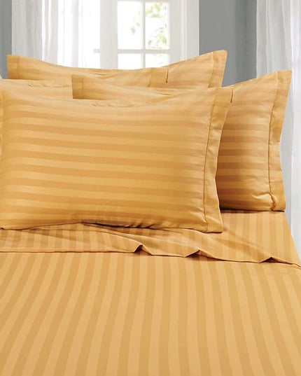 Elegant Comfort Best, Softest, Coziest 6-Piece Sheet Sets! - 1500 Premier Hotel Quality Luxurious Wrinkle Resistant 6-Piece DAMASK STRIPE Bed Sheet Set, Full Camel/Gold - LeafyLoom