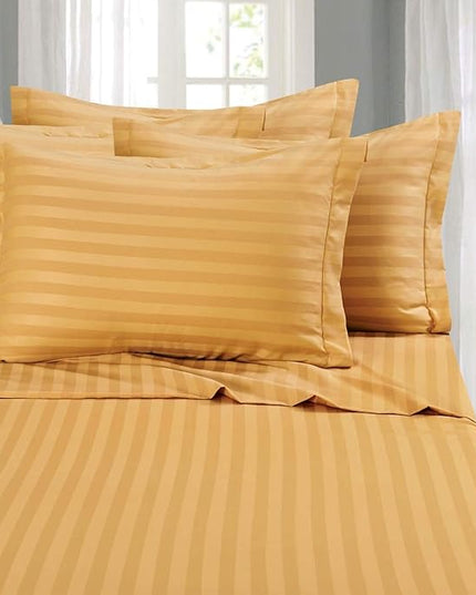 Elegant Comfort Softest and Coziest 4-Piece Sheet Set - 1500 Premium Hotel Quality Microfiber - Luxurious Wrinkle Resistant 4-Piece Damask Stripe Bed Sheet Set, Twin XL, Camel/Gold - LeafyLoom
