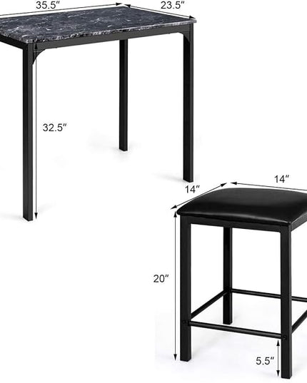 ARLIME 3-Piece Dining Table Set, 2 Chairs and 1 Table with Faux Marble Tabletop, Indoor Modern Dining Table Furniture Set with Metal Frame, for Kitchen, Dining Room, Bar (Black) - LeafyLoom