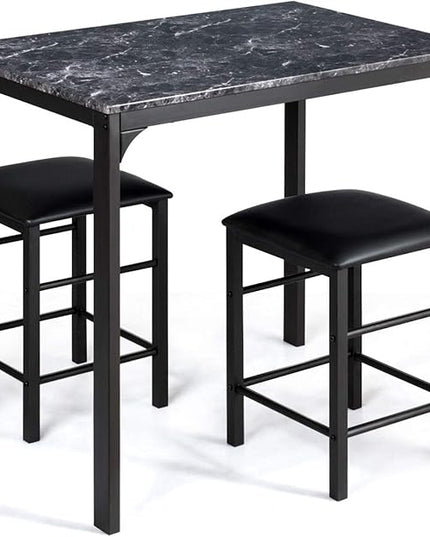 ARLIME 3-Piece Dining Table Set, 2 Chairs and 1 Table with Faux Marble Tabletop, Indoor Modern Dining Table Furniture Set with Metal Frame, for Kitchen, Dining Room, Bar (Black) - LeafyLoom