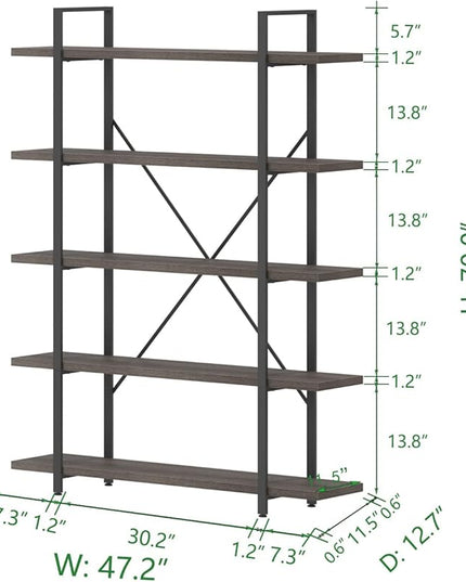 HSH 5 Shelf Bookcases and Book Shelves,Industrial Modern 5 Tier Tall Bookshelf, Rustic Wood and Metal Large Book Shelf for Bedroom Living Room,Vintage Open Wide Vertical Etagere Book Case, Dark Gray - LeafyLoom