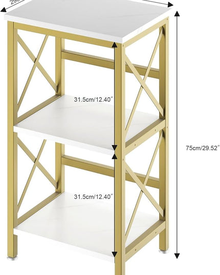 YMYNY 3 Tiers Bookcase, Industrial Metal Bookshelf with Side Fence, Storage Organizer for Living Room, Home Office, Bedroom, Display Racks, Sofa Side Table, 29.5 * 15.75 * 11.4", White UHST008W - LeafyLoom
