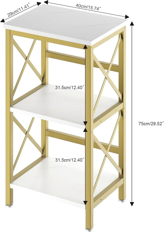 YMYNY 3 Tiers Bookcase, Industrial Metal Bookshelf with Side Fence, Storage Organizer for Living Room, Home Office, Bedroom, Display Racks, Sofa Side Table, 29.5 * 15.75 * 11.4", White UHST008W - LeafyLoom
