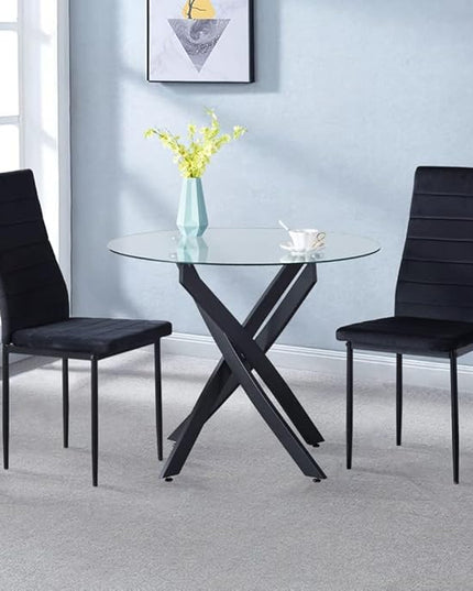 Round Dining Table for 2-4, 31.5 Inch Tempered Glass Small Circle Kitchen Table with Metal Black Legs, Modern Dining Room Table for Kitchen Dining Room (Black) - LeafyLoom