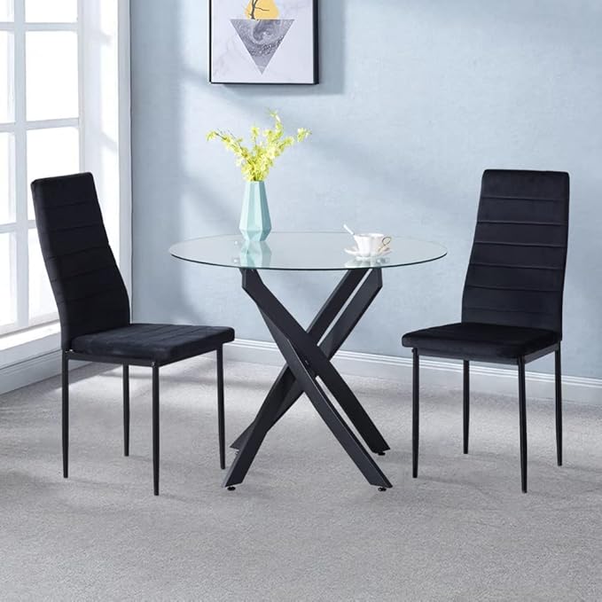 Round Dining Table for 2-4, 31.5 Inch Tempered Glass Small Circle Kitchen Table with Metal Black Legs, Modern Dining Room Table for Kitchen Dining Room (Black) - LeafyLoom