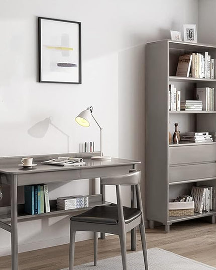 IOTXY Floorstanding Wooden Bookcase with Legs - 67" Tall Open Shelves Cube Billy Bookshelf with Drawers for Home and Office, Grey - LeafyLoom