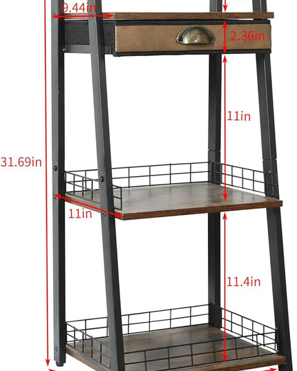keomaisyto 3-Tier Bathroom Ladder Shelf, Bathroom Floor Storage Shelf with Drawer, Freestanding Tower Shelf, Open Shelving Unit for Bathroom Living Room Balcony - LeafyLoom