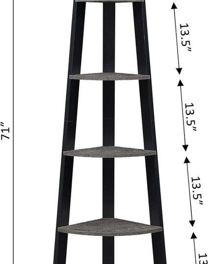 Convenience Concepts Newport 5-Tier Corner Bookcase, Faux Cement/Black - LeafyLoom