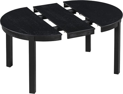5-Piece Farmhouse Extendable Round Dining Table Set with Two 4 Upholstered Chairs for Kitchen, Breakfast Nook, Living Room, 42"-56" L x 42" W x 30" H, Black(2 Small Drawers) - LeafyLoom