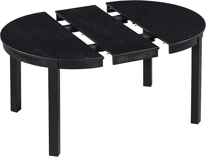 5-Piece Farmhouse Extendable Round Dining Table Set with Two 4 Upholstered Chairs for Kitchen, Breakfast Nook, Living Room, 42"-56" L x 42" W x 30" H, Black(2 Small Drawers) - LeafyLoom