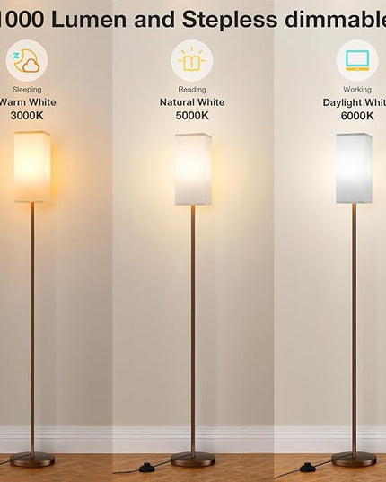 Ambimall Remote Control Floor Lamp, Stepless Dimmable, 64 Inches Tall, Include 9W Bulb, Standing Lamp for Living Room Bedroom Office (White & Brown) - LeafyLoom