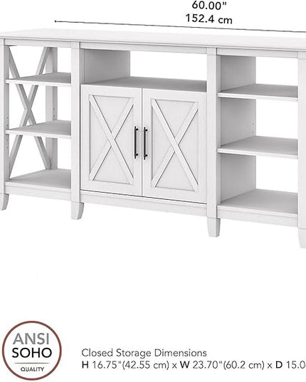 Bush Furniture Key West Tall TV Stand for 65 Inch TV in Pure White Oak, Farmhouse Entertainment Center with Storage - LeafyLoom