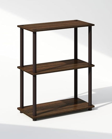 Furinno Turn-N-Tube 3-Tier Multipurpose Compact Display Rack, Shelving Unit, Bookcase, Walnut/Brown - LeafyLoom