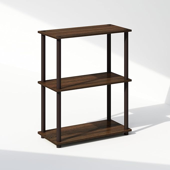 Furinno Turn-N-Tube 3-Tier Multipurpose Compact Display Rack, Shelving Unit, Bookcase, Walnut/Brown - LeafyLoom