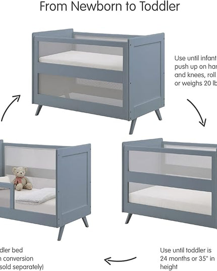 BreathableBaby Breathable Mesh 3-in-1 Convertible Crib (Toddler Bed Kit Sold Separately) — Steel Gray — Two Adjustable Mattress Heights — Greenguard Gold Certified - LeafyLoom