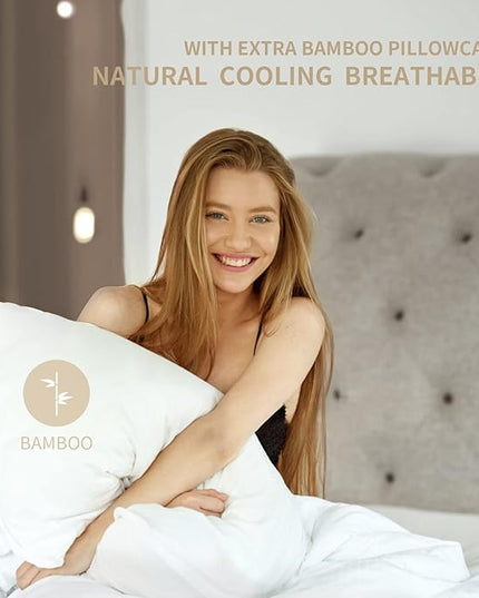 Cloudtop Goose Down Pillows: Luxury Hotel 100% Goose Down Pillow - Cooling Breathable Bed Pillows - Cloud Soft Pillows with Premium Pillowcase for Sleep(Queen of 1) - LeafyLoom