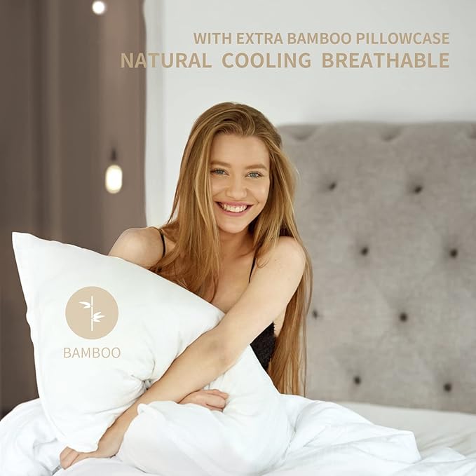 Cloudtop Goose Down Pillows: Luxury Hotel 100% Goose Down Pillow - Cooling Breathable Bed Pillows - Cloud Soft Pillows with Premium Pillowcase for Sleep(Queen of 1) - LeafyLoom