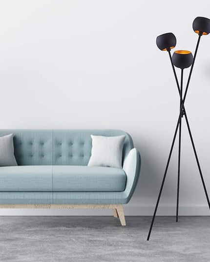 Tripod Floor Lamp - Black Modern Floor Lamp with 3 Matte Black Globe Head & Interwining Tripod Legs Perfect for Mid-Century Living Room and Bedroom - LeafyLoom