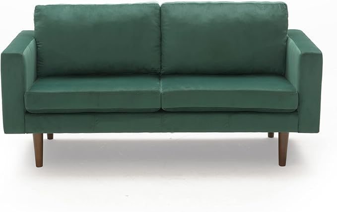 Dreamsir 65'' Velvet Sofa Couch, Mid-Century Modern Sofa Loveseat with Solid Wooden Frame & Padded Cushions, 2-Seater Love Seat for Living Room, Apartment, Lounge Room (Vintage Green) - LeafyLoom