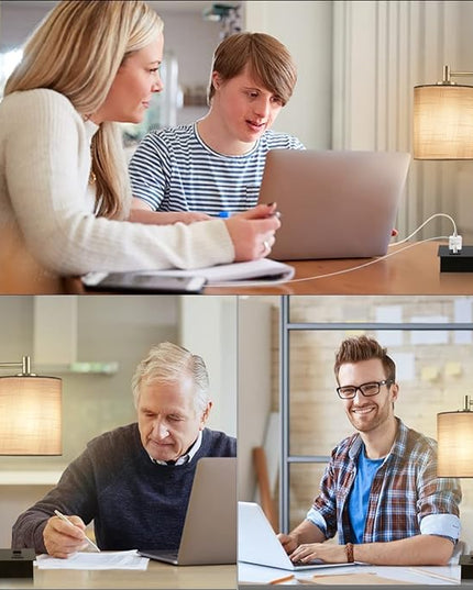 Touch Control Table Lamp, 3-Way Dimmable Modern Bedside Lamp with USB Port and Outlet, Fabric Shade Nightstand Lamp Side Table Lamp,Desk Lamp for Bedroom Living Room, Bulb Included - LeafyLoom