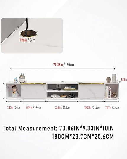 Pmnianhua Floating TV Stand with 2 Drawers,70'' Wall Mounted TV Shelf,Floating Shelf Under TV,Floating TV Console with Cabinets for Bedroom Living Room(White) - LeafyLoom