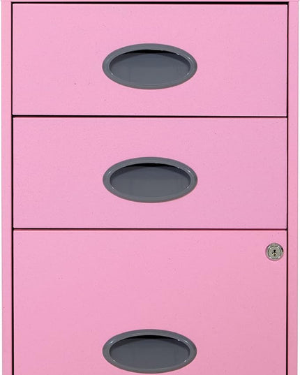 OSP Home Furnishings 3 Drawer Locking Metal File Cabinet with Top Shelf, Pink - LeafyLoom
