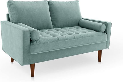Velvet Furniture for Small Spaces, Mid-Century Modern Loveseats for Living Room, Love Seat Couch Sofas, 58 Inches, Aqua Turquoise - LeafyLoom